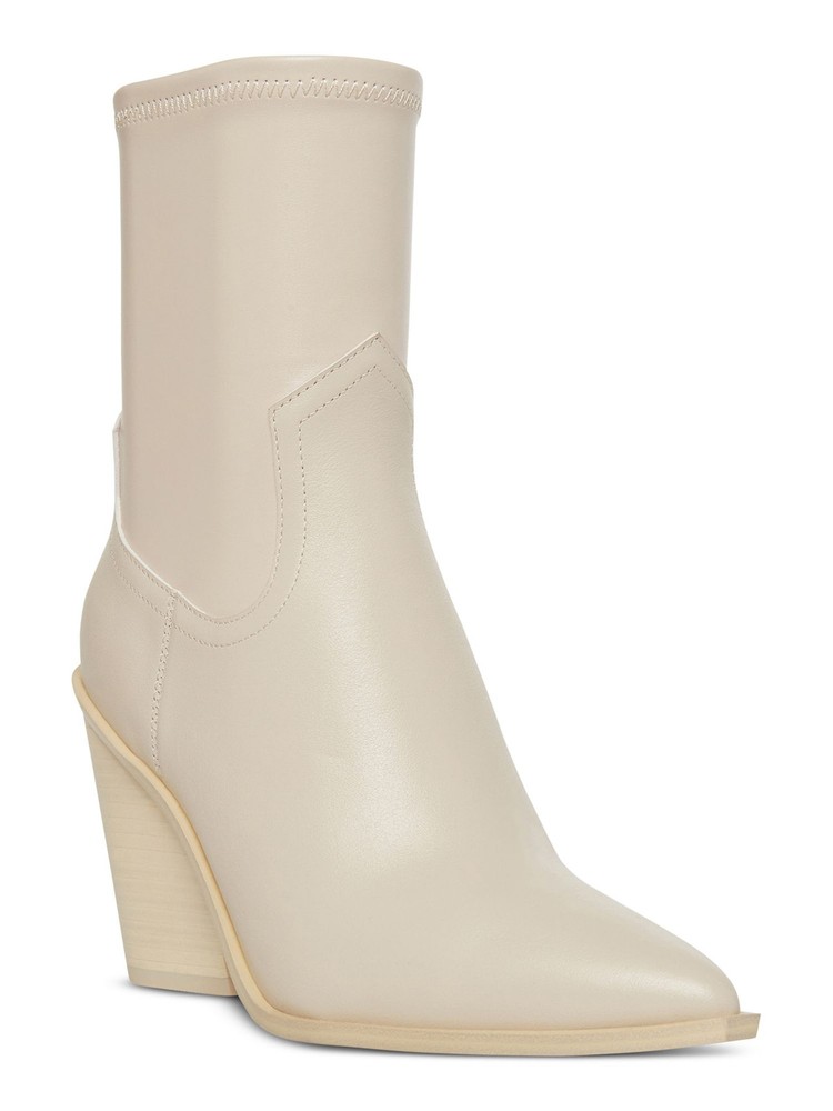 Steve Madden Women Ivory Thorn Pointed Toe Block Heel Leather Western Boots Size 9 Medium