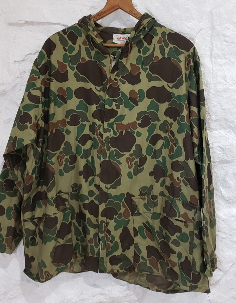 Vintage 60s KAMO Frog Skin Duck Camo Hunting Lightweight Jacket Shirt Hooded