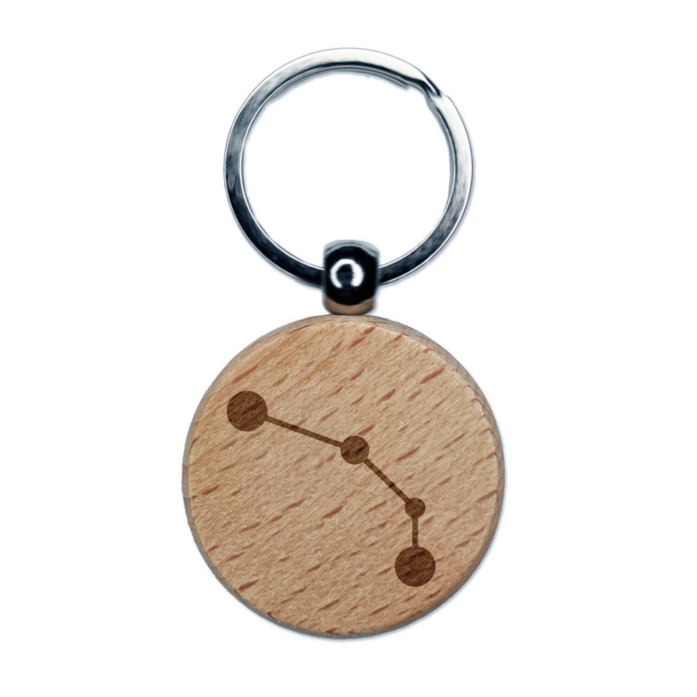 Aries Zodiac Star Constellations Engraved Wood Round Keychain Tag Charm