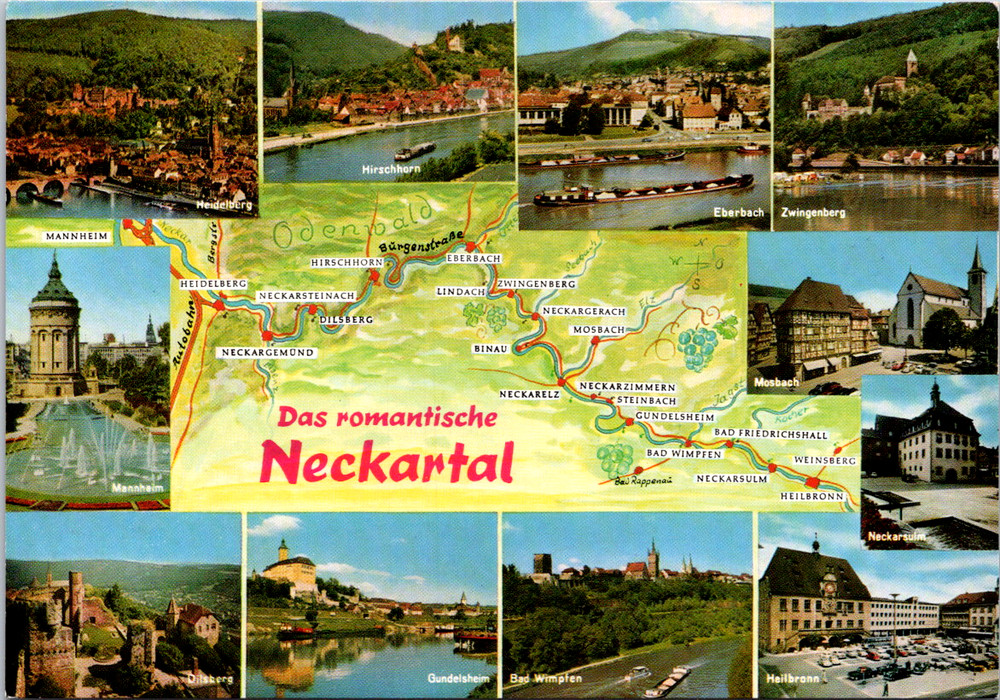 Vintage Postcard Neckar Valley Map Scenic Views