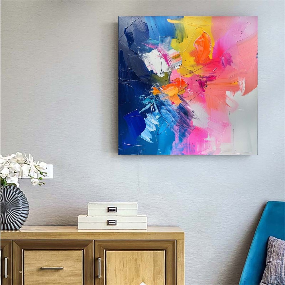 Large Oil Painting Canvas Flower Art Abstract Painting Red Painting Blue 31in