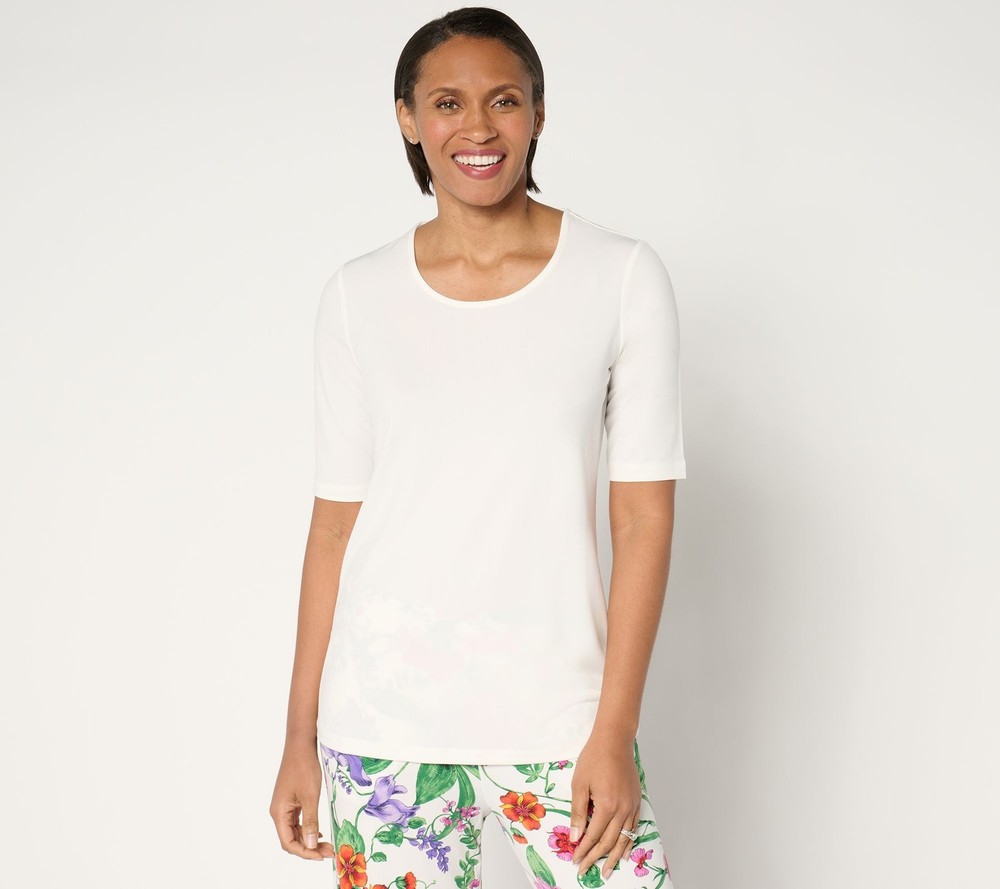 Susan Graver Women's Top Sz S Modern Essentials Liquid Knit White A677167