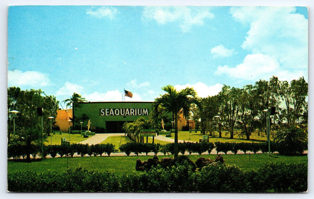 Miami Florida Fl Seaquarium Main Building Entrance Sign Vintage Photo Postcard