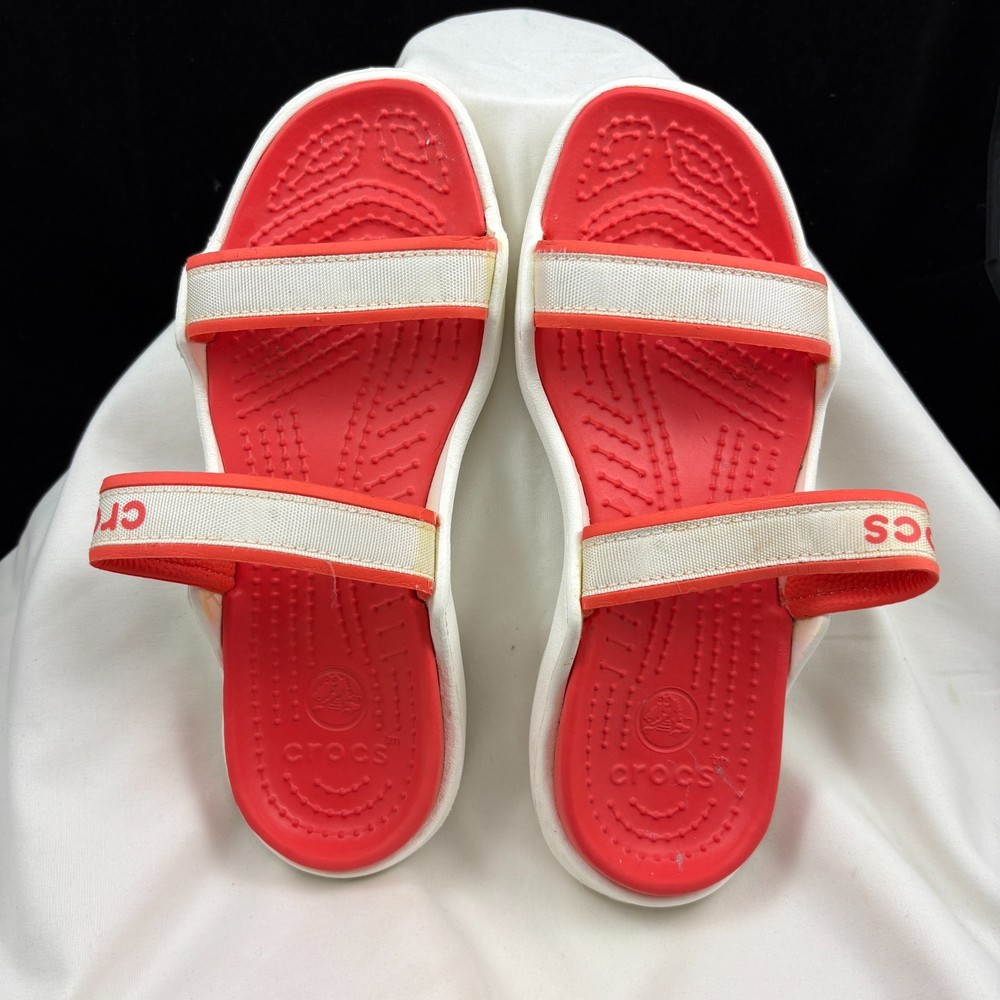 Women's Crocs Orange White Open Toe Slip On Slide Sandles Size 6