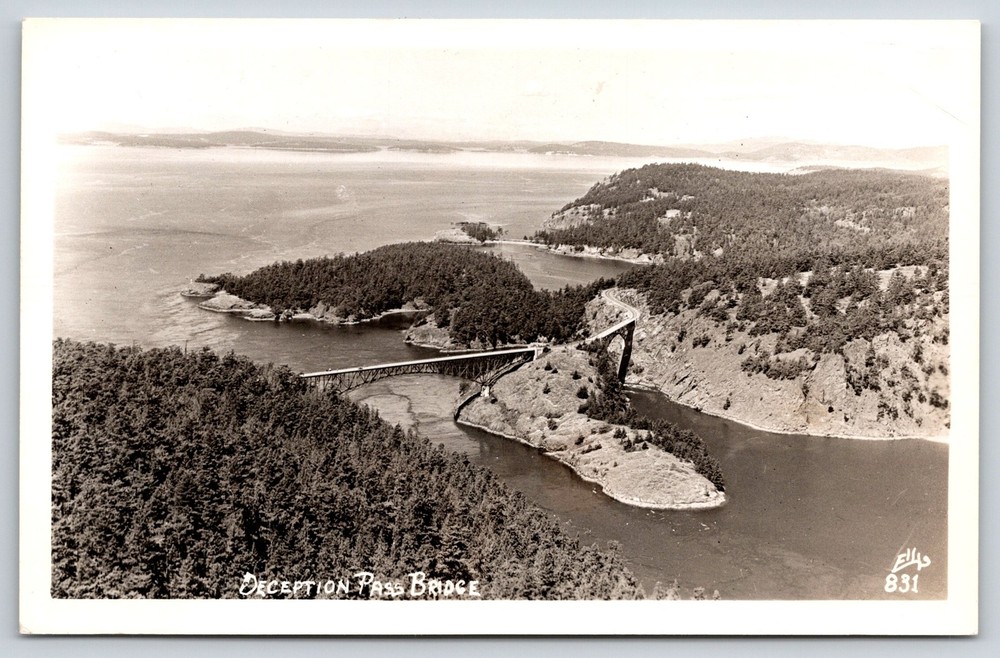 RPPC~Washington~Air View Of Deception Pass Bridge To Island~Real Photo Postcard