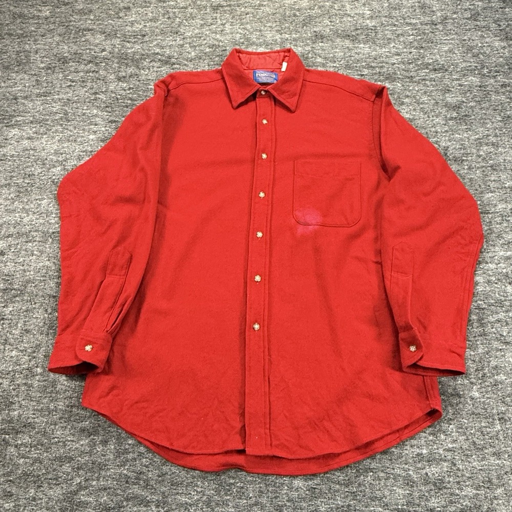 Vtg Pendleton Wool Shirt Men’s L Red Solid USA Button Up Pocket Workwear