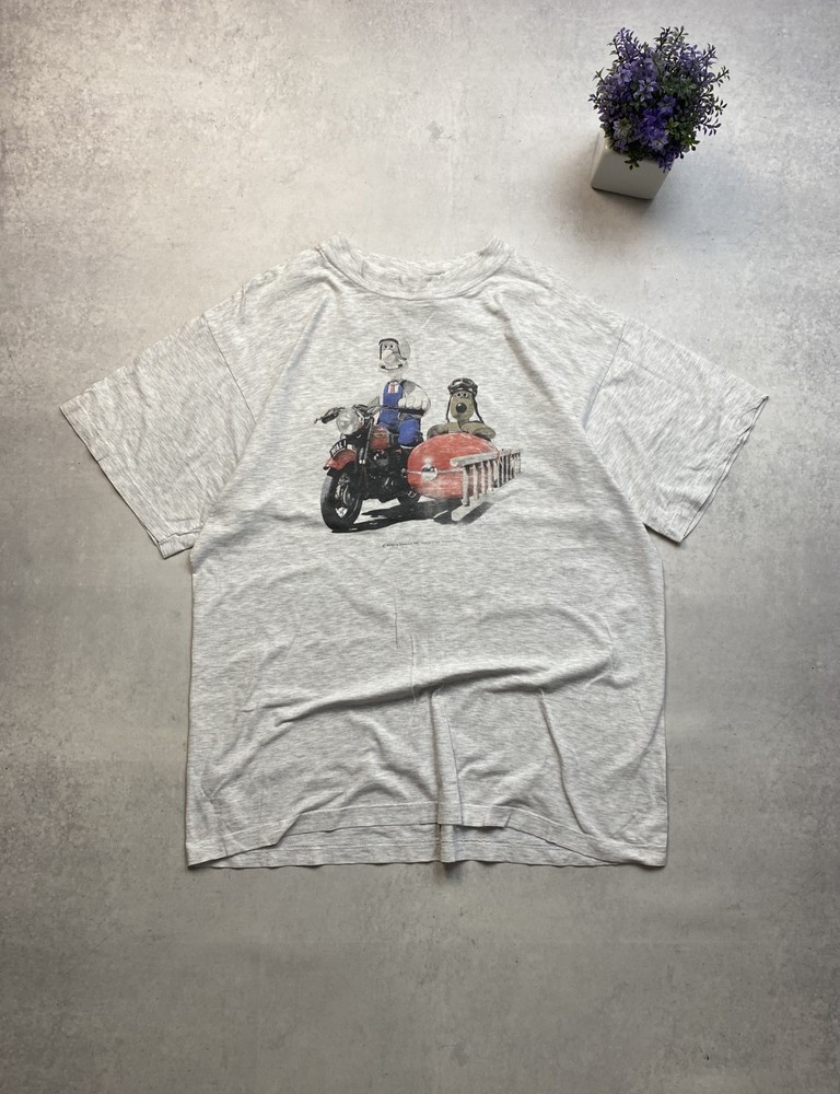 Mens Vintage Wallace And Gromit 1989 Cartoon Movie Tee T Shirt Gray Size L