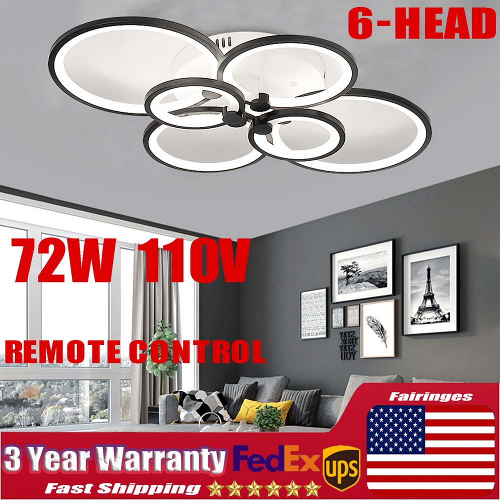 Modern Ceiling Light 6 Heads Dimmable Chandelier LED Pendant Lamp Fixture+Remote