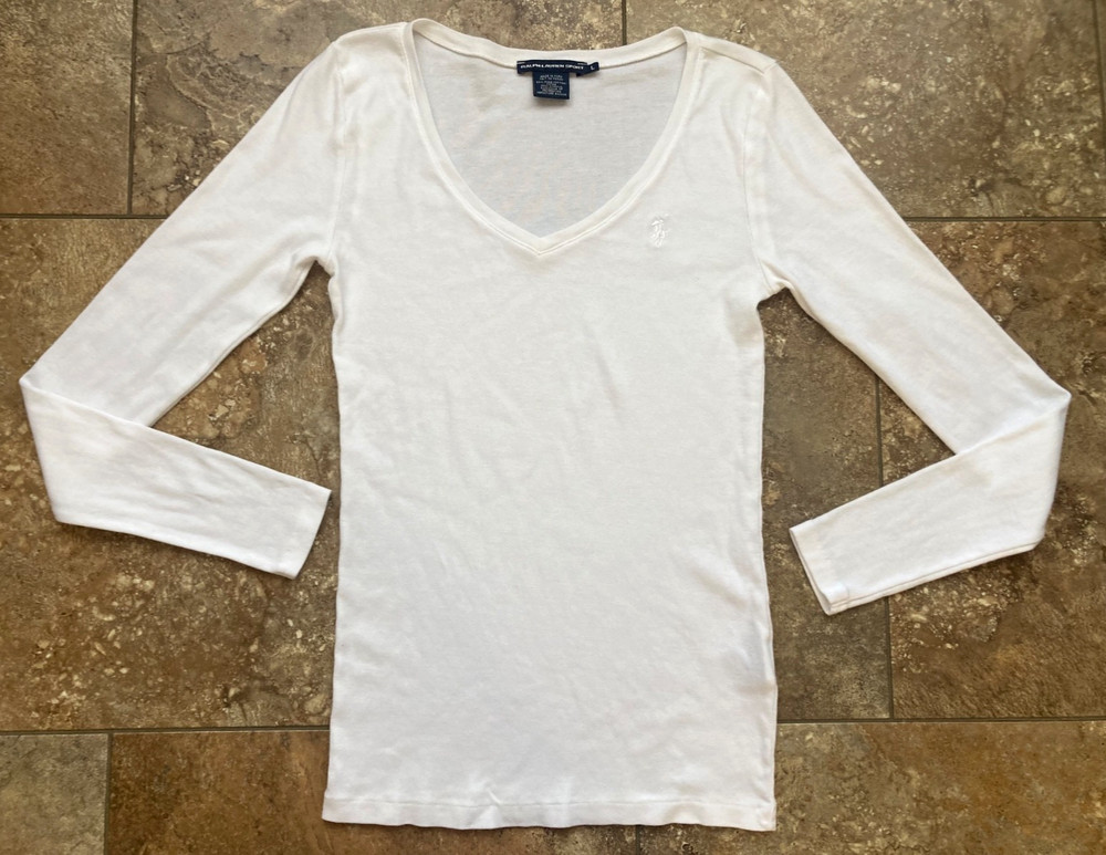 Ralph Lauren Sport Women's size L White Tee Shirt Pima Cotton Blend Peru