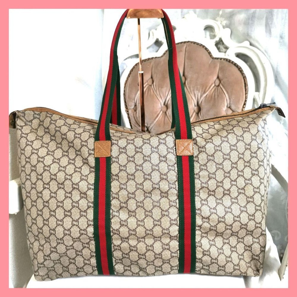 GUCCI GG Sherry Line PVC Beige Tote Bag Authentic G06223201