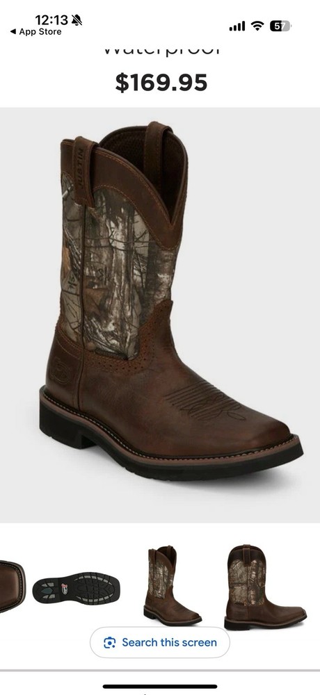 Justin Stampede Waterproof Work Boots Mens Size 12 D Brown Leather Camo WK4675