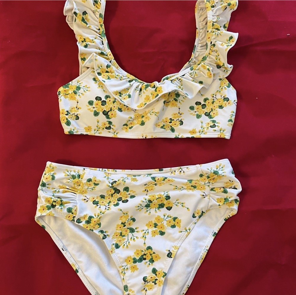 Cabana Del Sol 2 Piece Bikini Swimsuit Large Daisy Floral Ruffle Beach Pool New