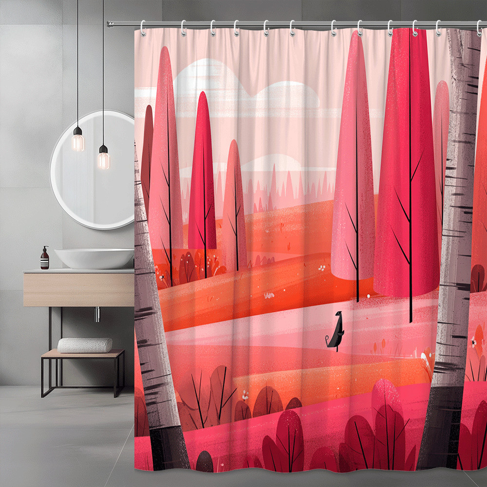 Pink Forest Landscape Shower Curtain Abstract Tree Print