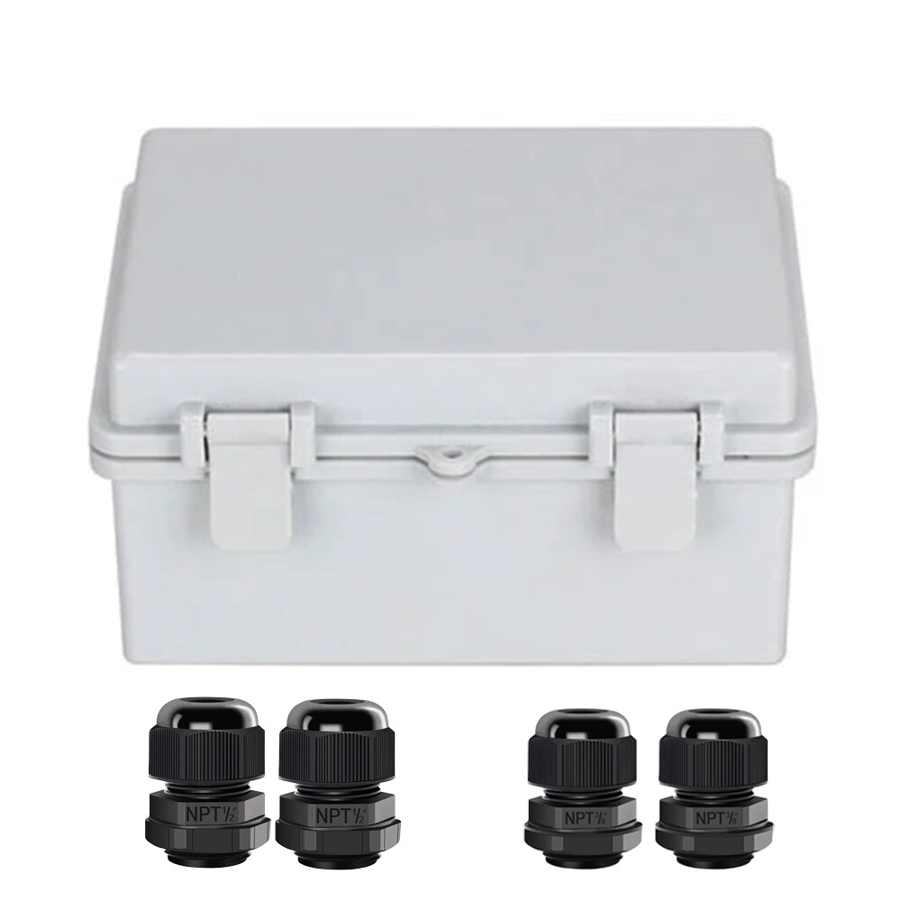 Plastic Electrical Enclosure Box Waterproof Outdoor Project Case w/ Cable Glands