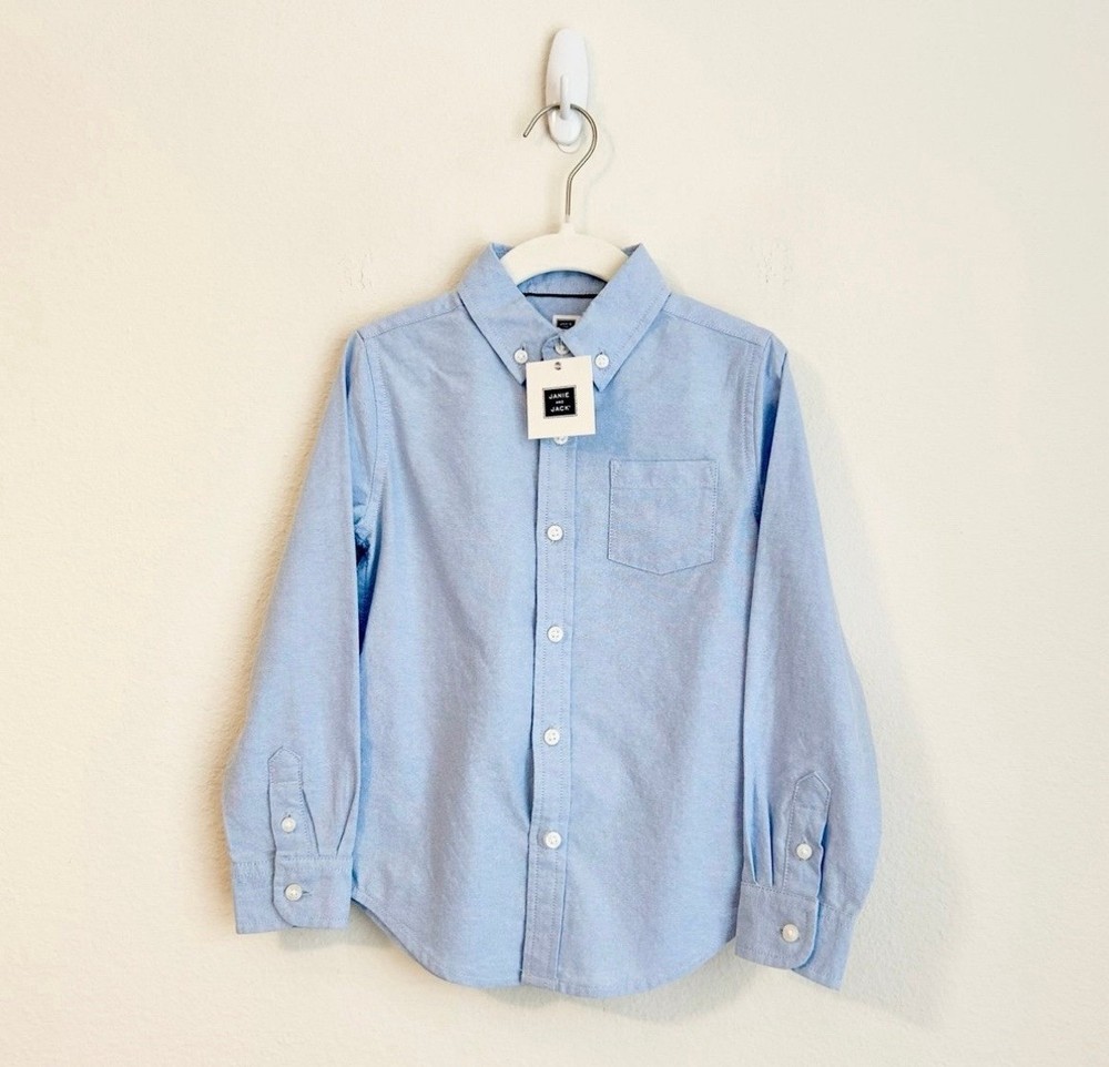 New Janie and Jack Oxford Shirt Long Sleeve Button Down Preppy Blue, Boys 4