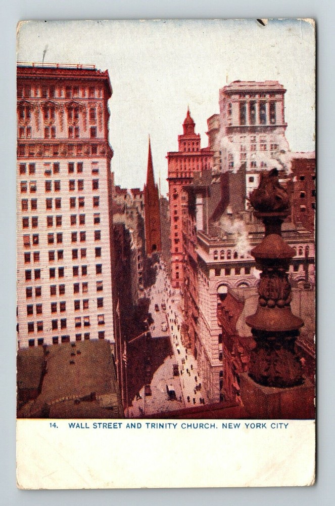 New York City NY, Wall Street, Trinity Church Vintage Souvenir Postcard