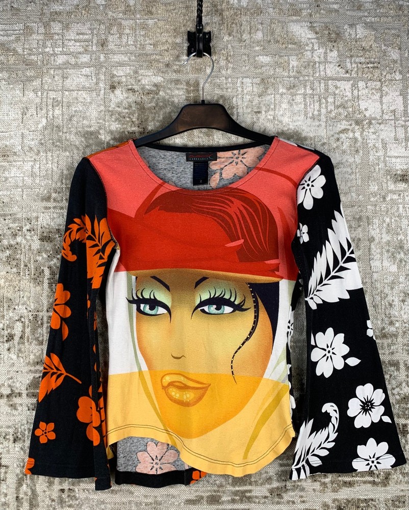 Womens Y2K Custo Barcelona Graphic Long Sleeve Top Vintage Abstract-image