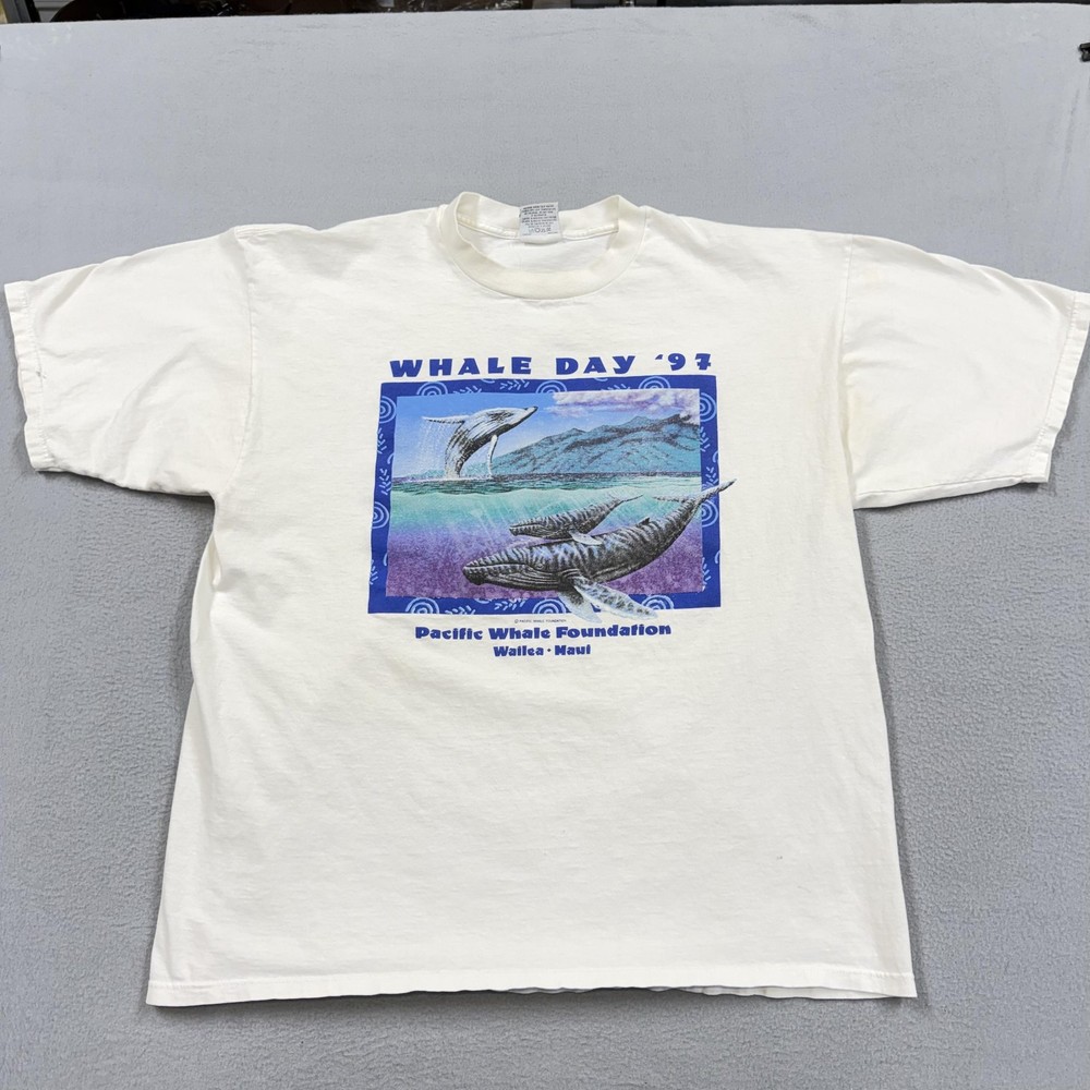 Vintage Gildan Shirt Mens 2XL White Whale Day Pacific Whale Foundation 1997