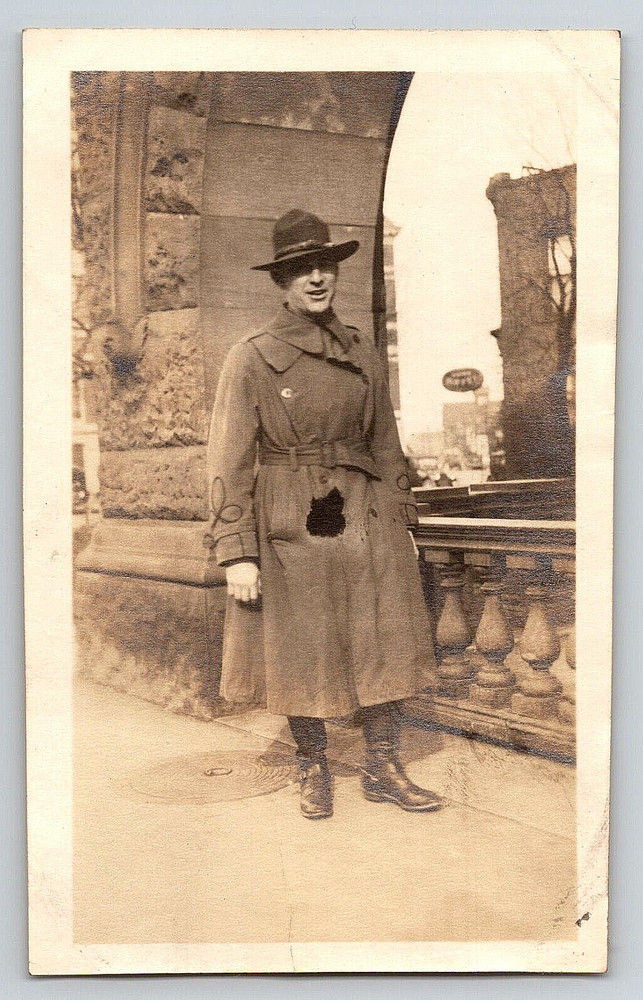 Vintage Photo Old Antique Picture Man Soldier Military Guard Coat Hat Bridge