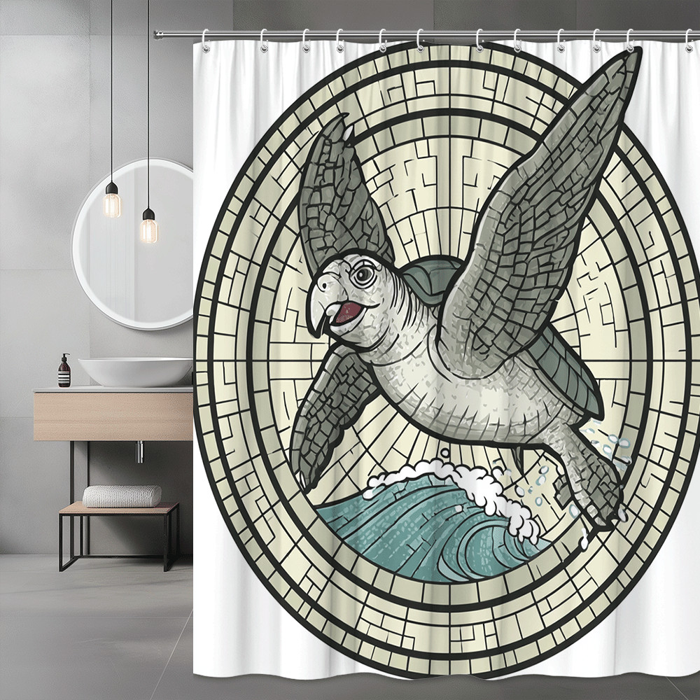Sea Turtle Shower Curtain Nautical Ocean Wave Graphic Print