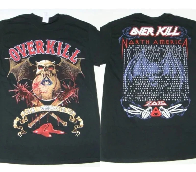 Remake Overkill Rock band 90s Vtg t-shirt Short Sleeve tee