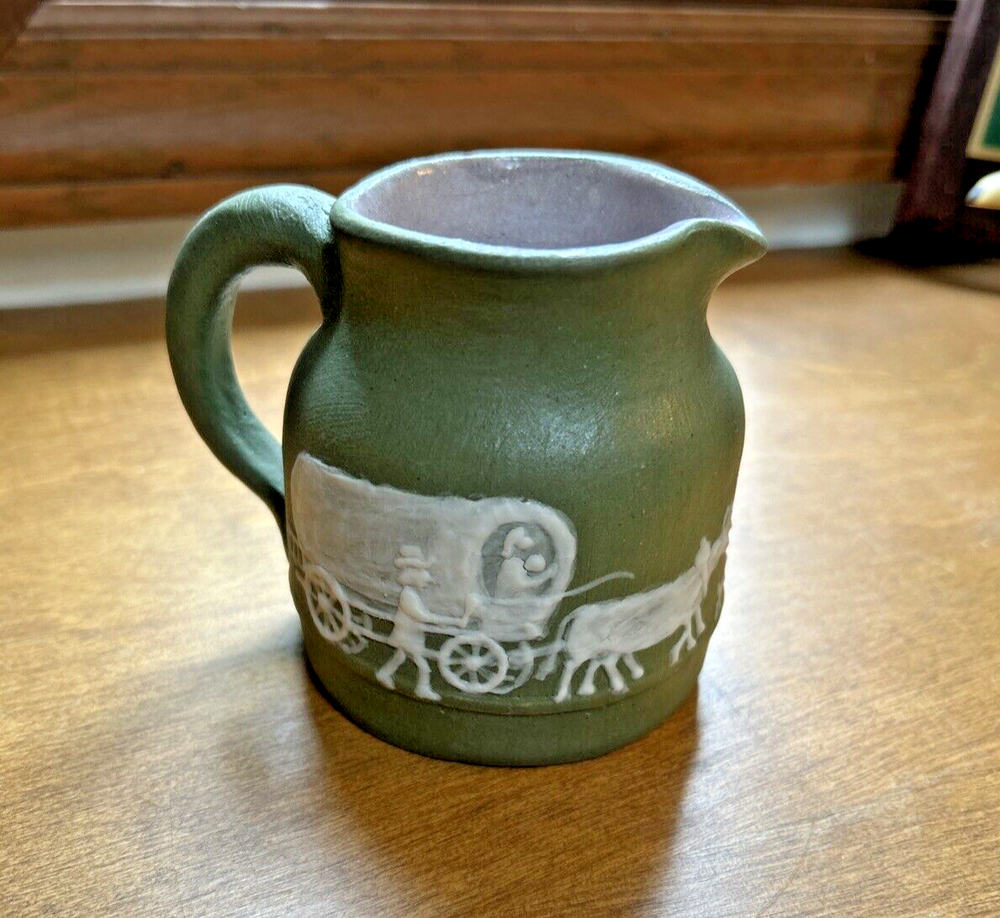 Pisgah Forest Cameo Green Pink Creamer Stephen 1959 pottery North Carolina