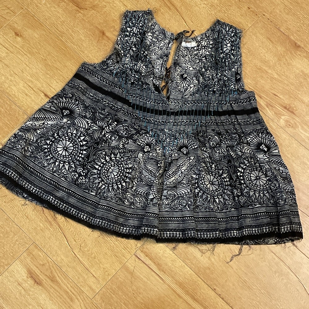 Free People Myna Tank Top Tie Open Back Strap Adjustable S Flowy Blouse Pattern