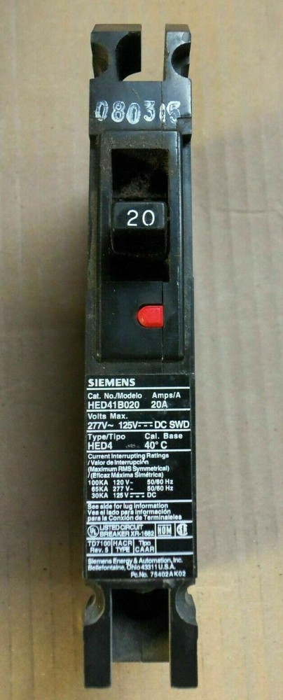 New Siemens HED HED41B020 1 Pole 20 Amp 480V Circuit Breaker NTO AK