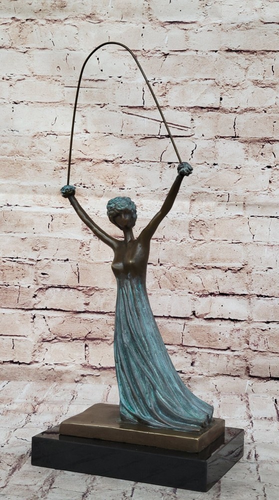 Abstract Modern art Surrealist Woman Lady With Rope Bronze Sculpture Hand Made-image