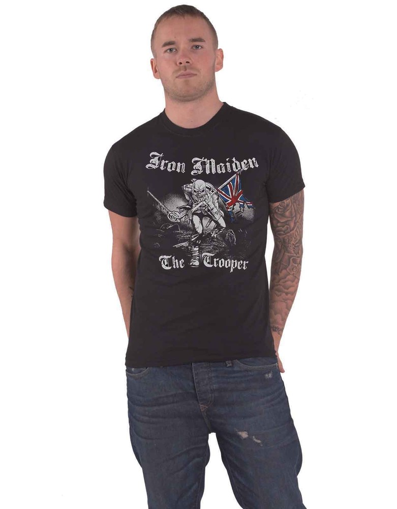 Iron Maiden Sketched Trooper Eddie Band Logo Official Black Men’s T-Shirt