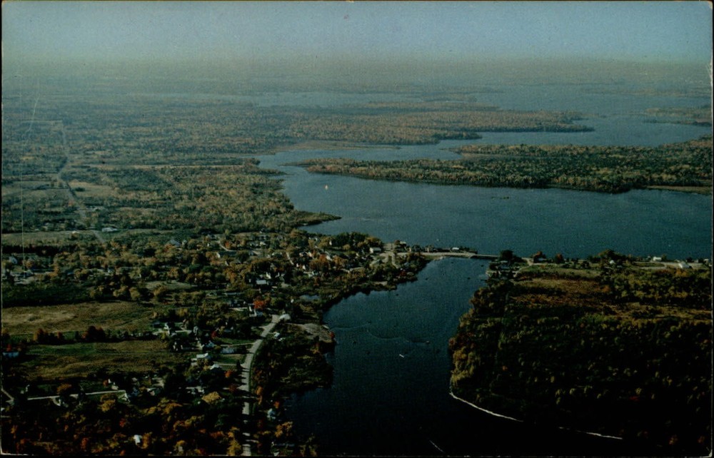 Princeton Maine Lewy Long & Big Lakes aerial unused vintage postcard