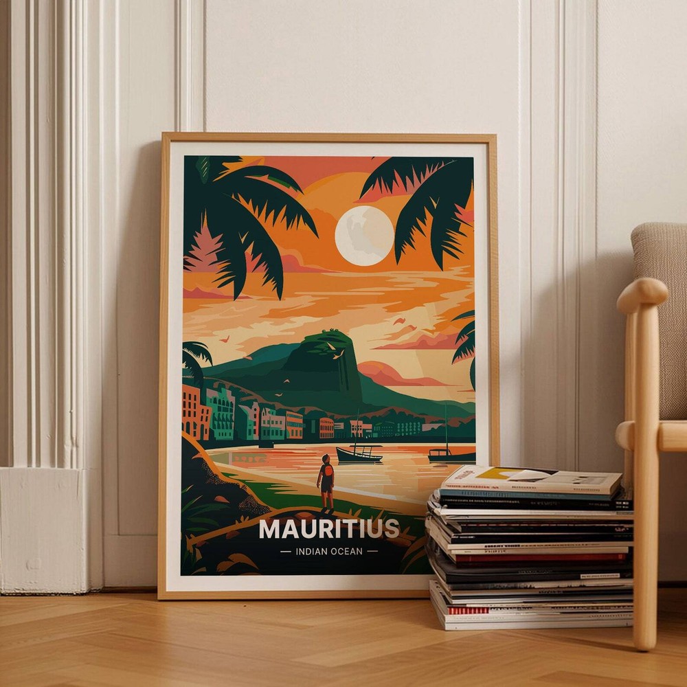 Mauritius Evening Travel Poster Indian Ocean Wall Art Ideal For Birthday And