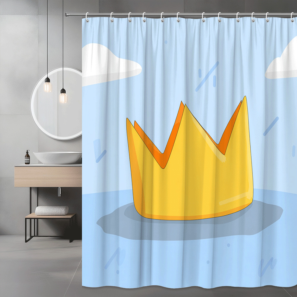 Yellow Crown Cartoon Shower Curtain Blue Sky Print
