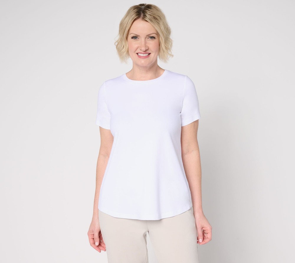Susan Graver Women's Top Sz L Comfy Cotton Crew Neck White A684070