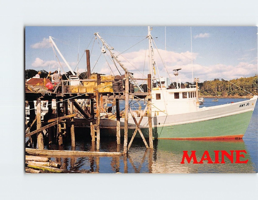 Postcard Fishing Boat South Bristol Maine USA