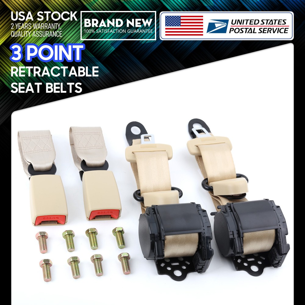 Retractable Adjustable 3 Point Safety Seat Belt Straps Kit Universal Car Vehicle