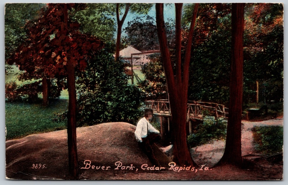 c1913 Bever Park CEDAR RAPIDS Iowa Small Walkway Bridge Vintage ANTIQUE Postcard