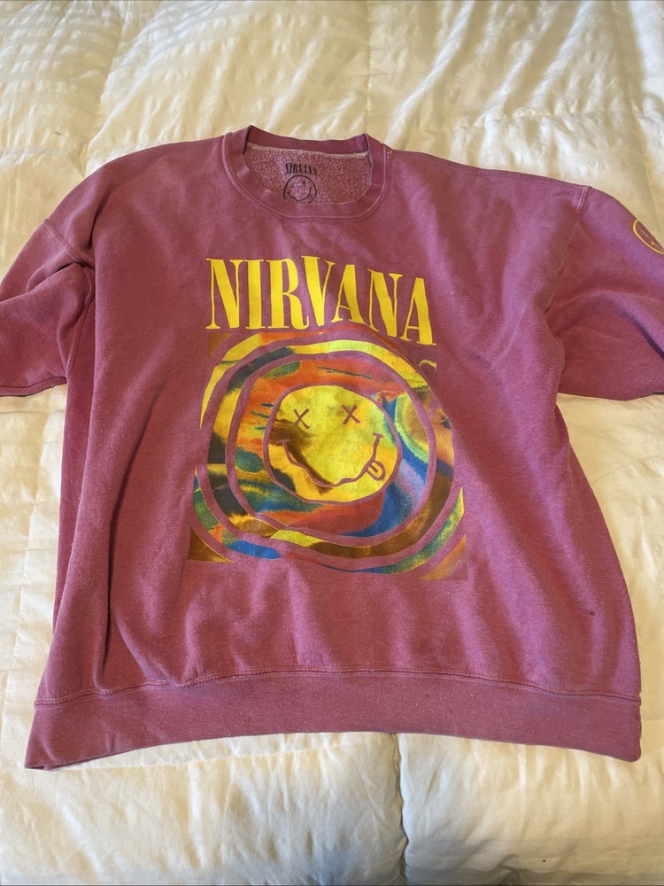 Nirvana Smile Overdyed Sweatshirt Pink S/M Urban Outfitters OVERSIZED