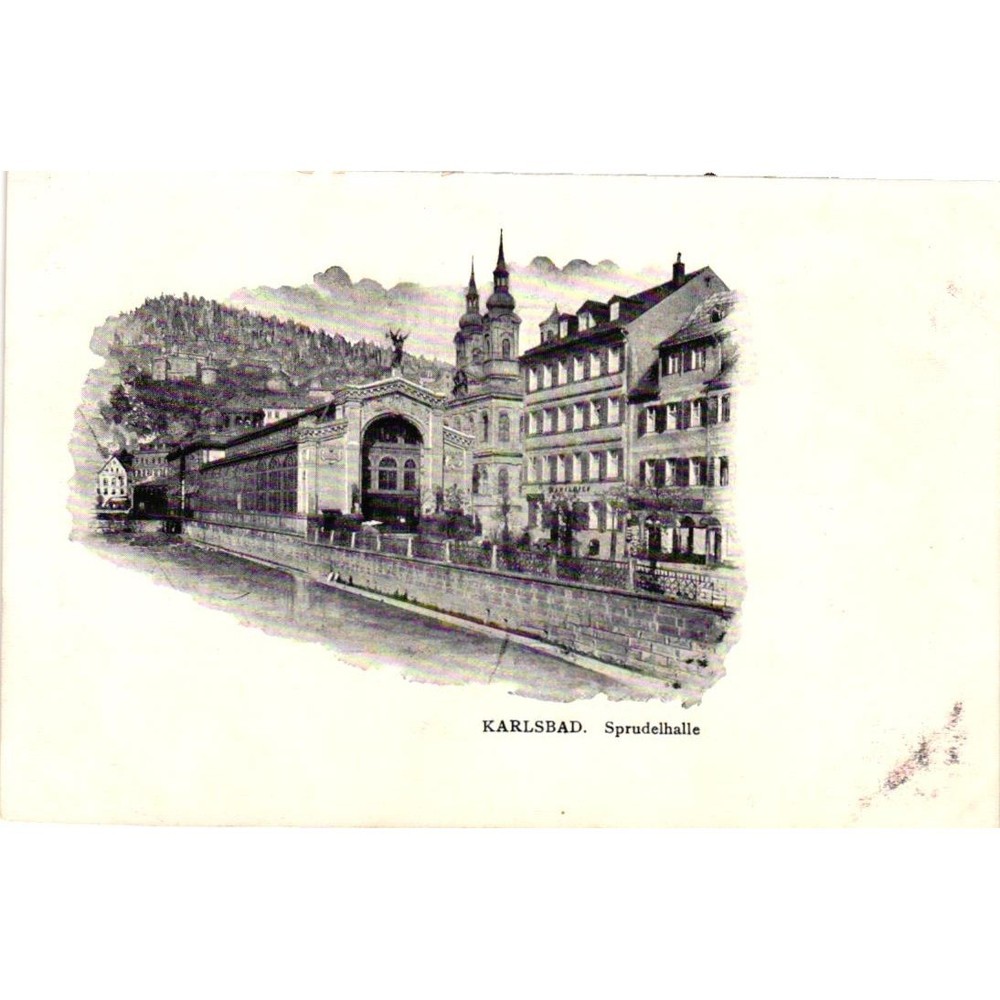 Karlsbad Sprudelhalle Antique Postcard Karlovy Vary Czech Republic Unposted BW