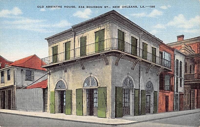 Postcard LA: Old Absinthe House, New Orleans, Louisiana, Vintage Linen, 1940's-image