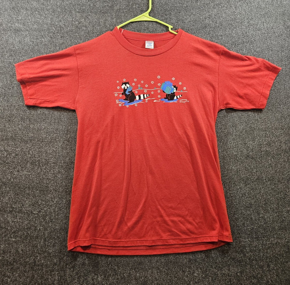 Vintage Jerzees Raccoon T-Shirt Size Large 90s Single-Stitch Used