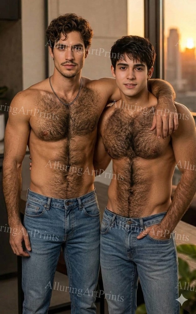 Male Model Photo Print Muscular Handsome Hairy Shirtless Hunk-G258