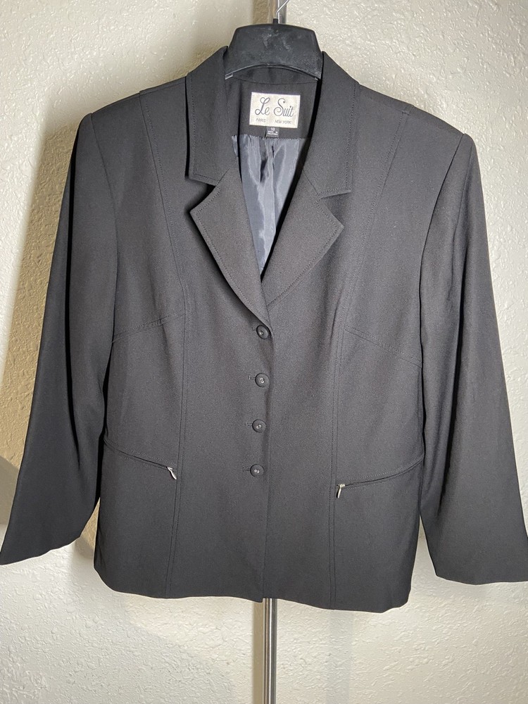 Le Suit Blazer Womens 18 Black Button Front Career Office Jacket Professional
