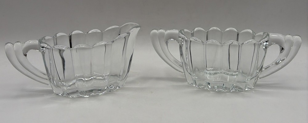 Vintage MCM Heisey Glass CrystoLite Cream and Sugar 1950's Art Deco Design 🇺🇸
