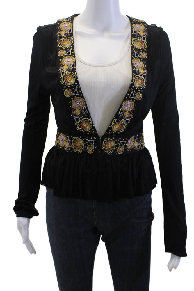 La Rok Women Black Floral V-Neck Bohemian Long Sleeve Blouse Size SFree Shipping in US $100+ Orders | $6.95 Orders Below