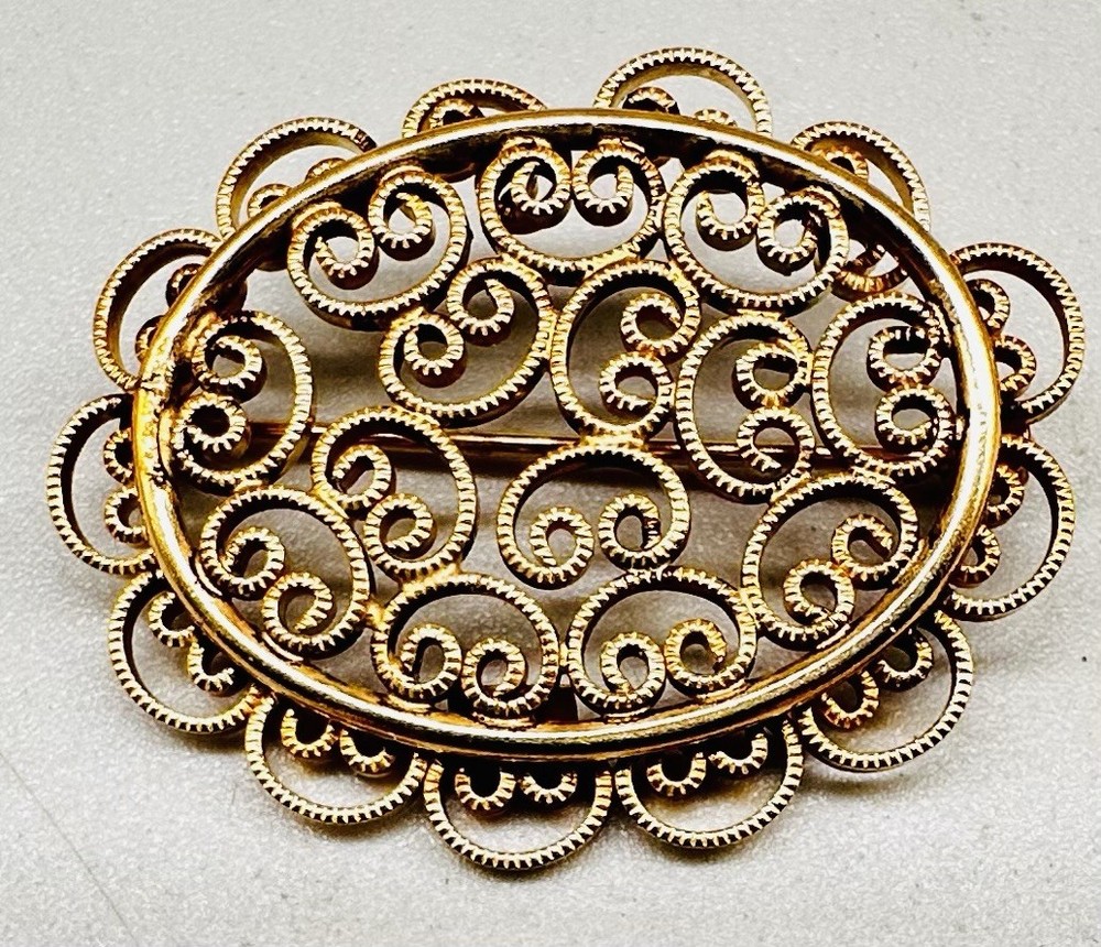 Vintage 4 Winard 12K Gold Filled Oval Filigree Scroll Brooch Pin Gold Filled
