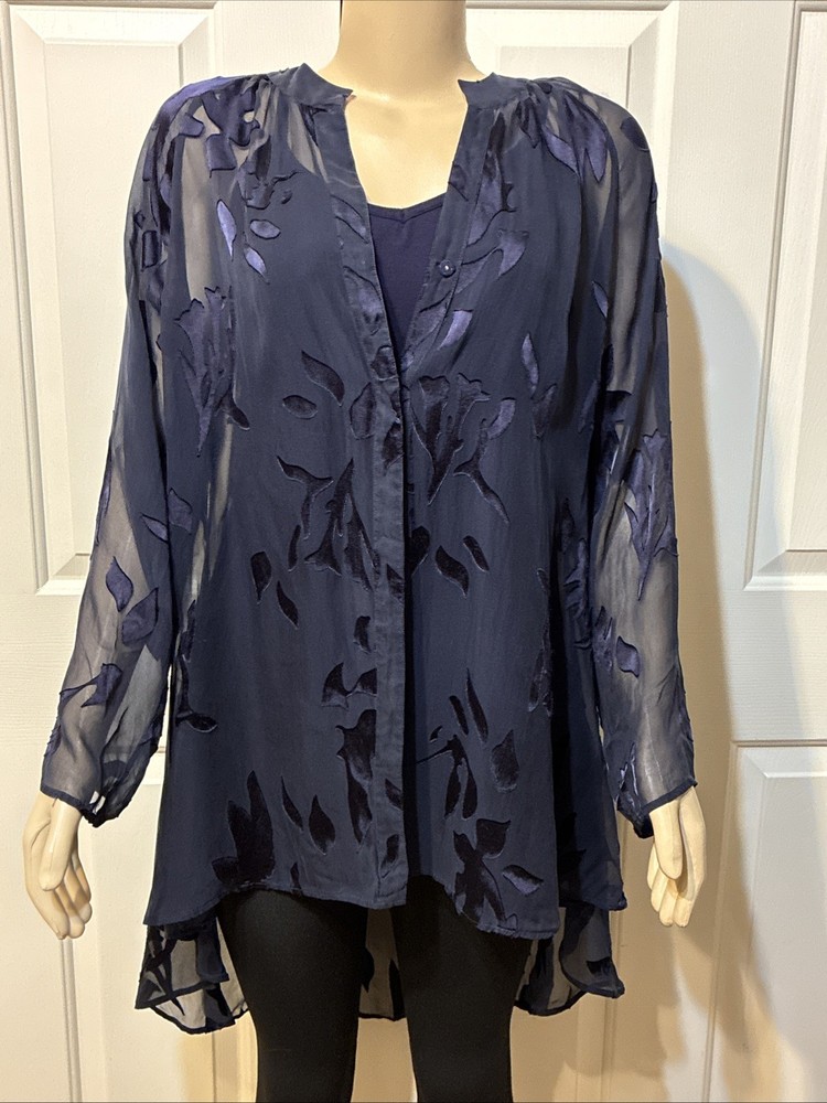 Soft Surroundings Silk Blend Sheer Long Sleeve Snap Front Tunic Top Size Med Set