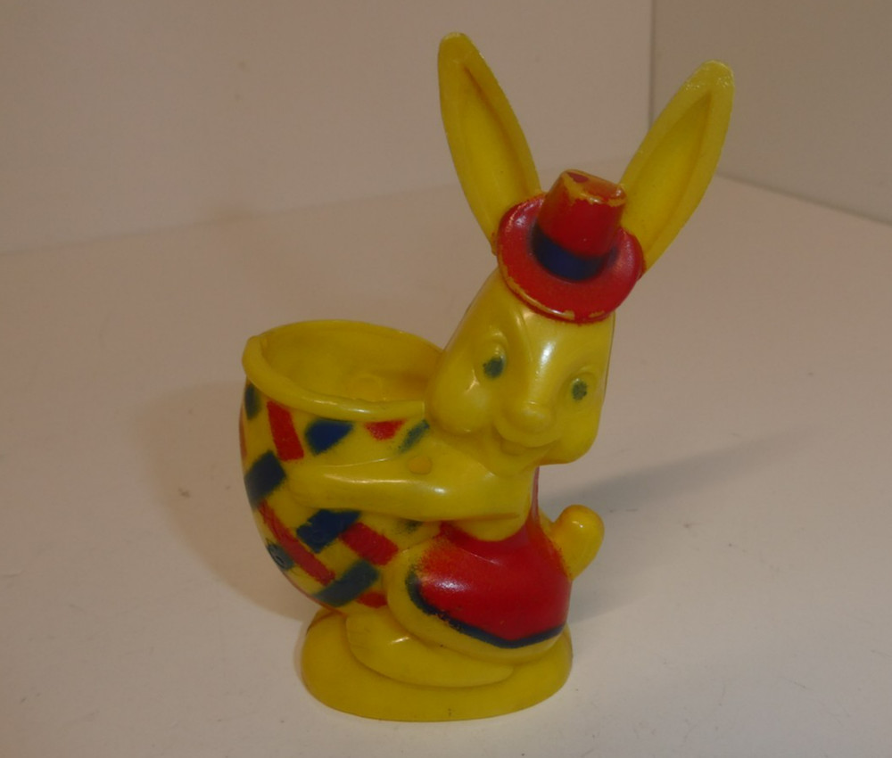 VTG MCM 1950's Rosbro Rosen Happy Easter Bunny Rabbit Plastic Candy Container