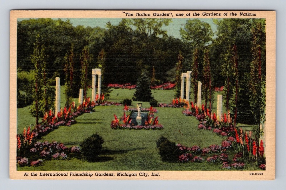 Michigan City IN-Indiana, International Friendship Gardens, Vintage Postcard