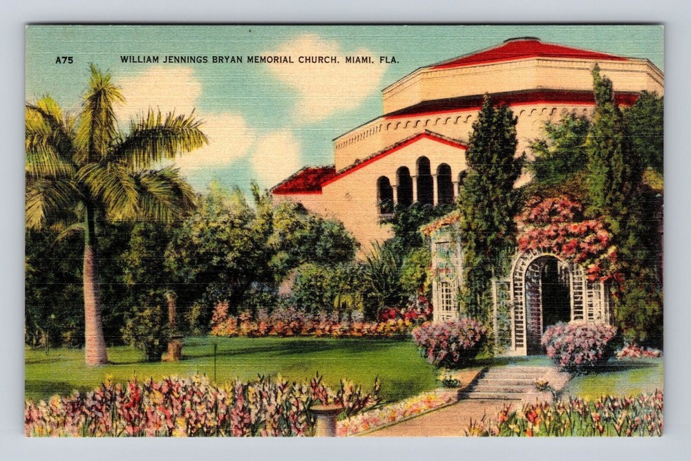 Miami FL-Florida, William Jennings Bryan Memorial Church, Vintage Postcard